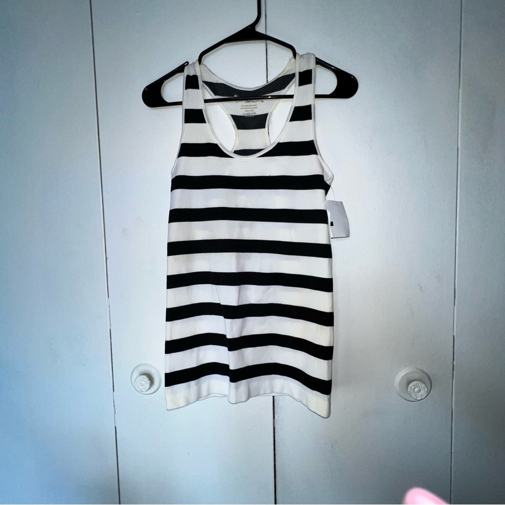 Splash Black and White Striped Sleeveless Tank Top One Size Fits M